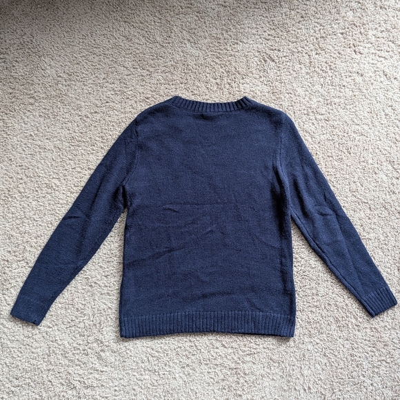 Belle Du Jour Navy Blue Ugly Christmas Owl Snowflake Sweater Size Medium - Picture 5 of 9